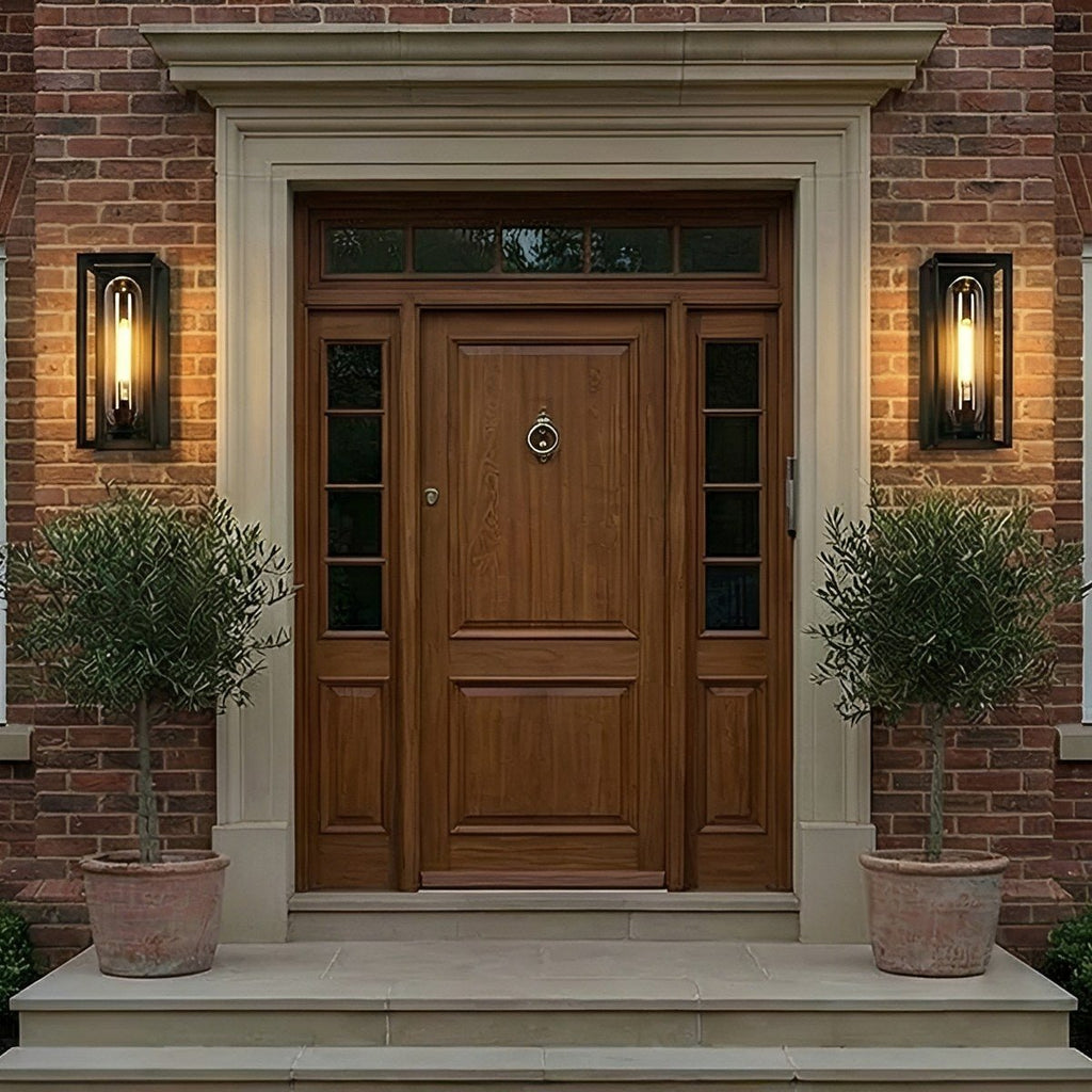 Modern Waterproof Rectangular Glass-Lampshade Outdoor LED Porch Wall Lights